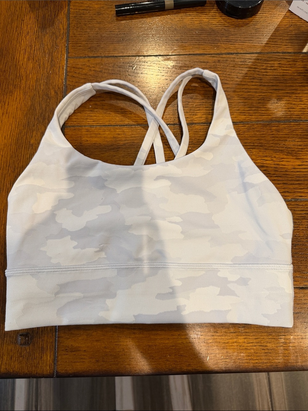 lululemon athletica Light White Camo Strappy Sports Bra